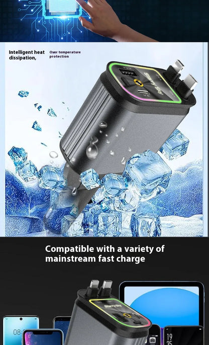 Autolader voor mobiele telefoons, vier-in-één, multifunctioneel, dubbele telescopische kabel