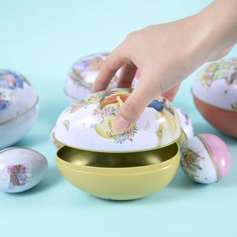 Leuke paasei snoepdoos van metaal met konijntjesprint