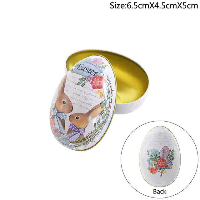 Leuke paasei snoepdoos van metaal met konijntjesprint