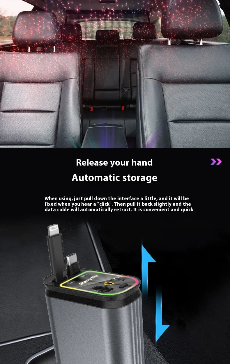 Autolader voor mobiele telefoons, vier-in-één, multifunctioneel, dubbele telescopische kabel