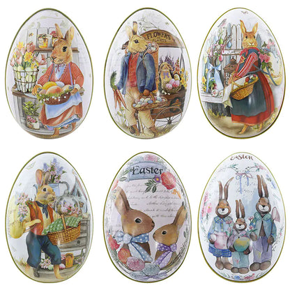 Leuke paasei snoepdoos van metaal met konijntjesprint